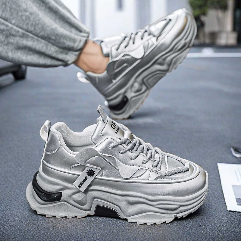 Men Shoes Runners - Czarne platformowe tenisówki męskie sportowe tkane