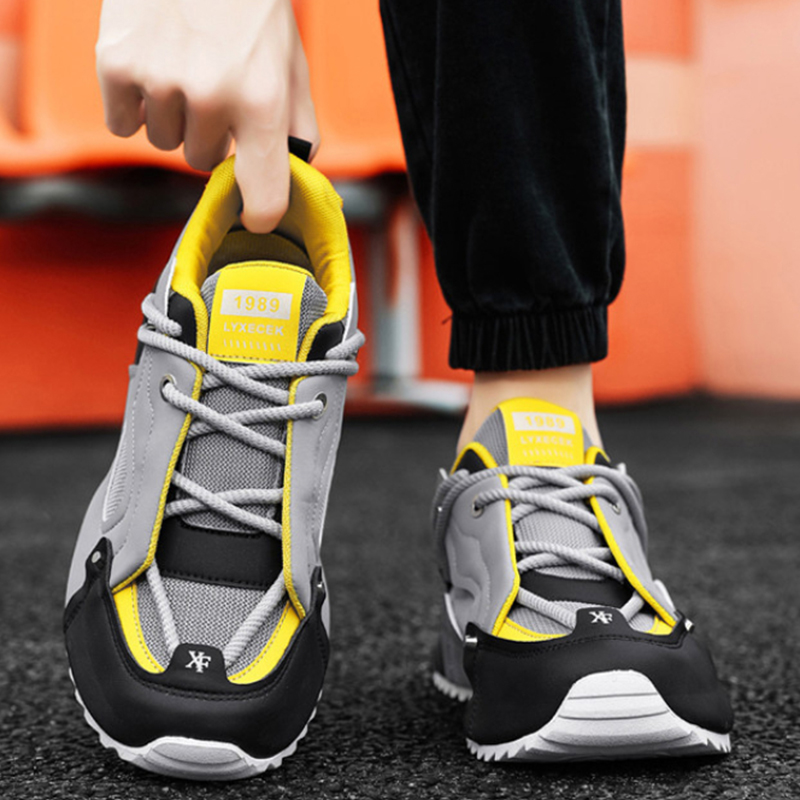 Men Shoes Trainers - Szare, czarne i żółte masywne sneakersy