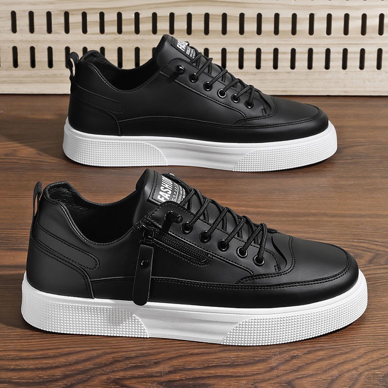 Men Shoes Trainers - Męskie skórzane sneakersy z bocznym zamkiem