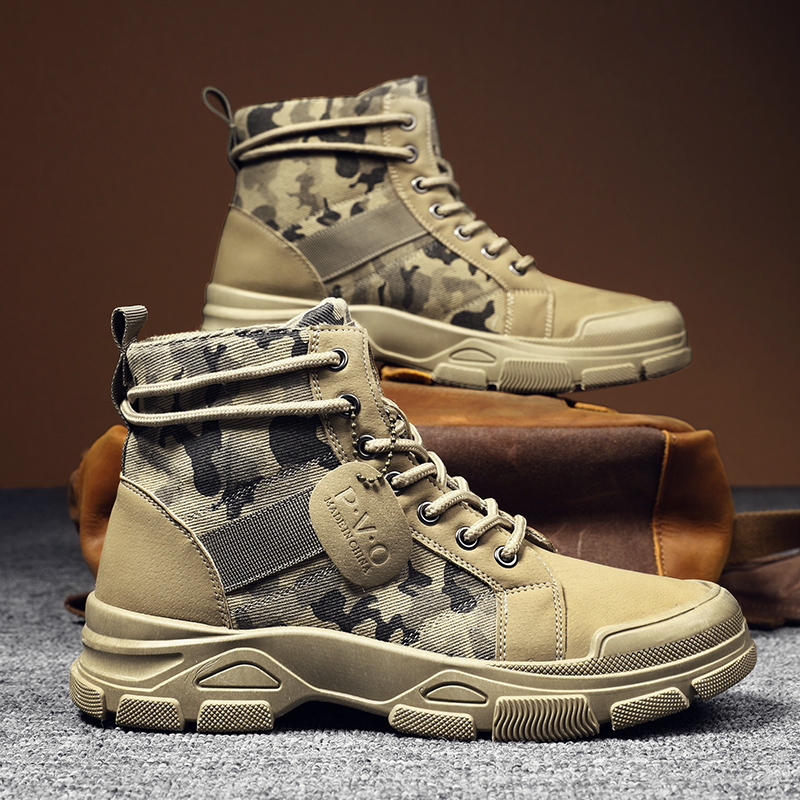 Men Shoes Everyday - Wysokie buty męskie jesienne kamuflażowe pustynne